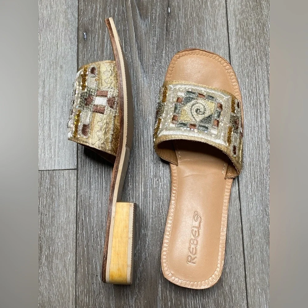 Rebels Block Sandal Multicolor Beaded Slip On Size 9 - Picture 3 of 15